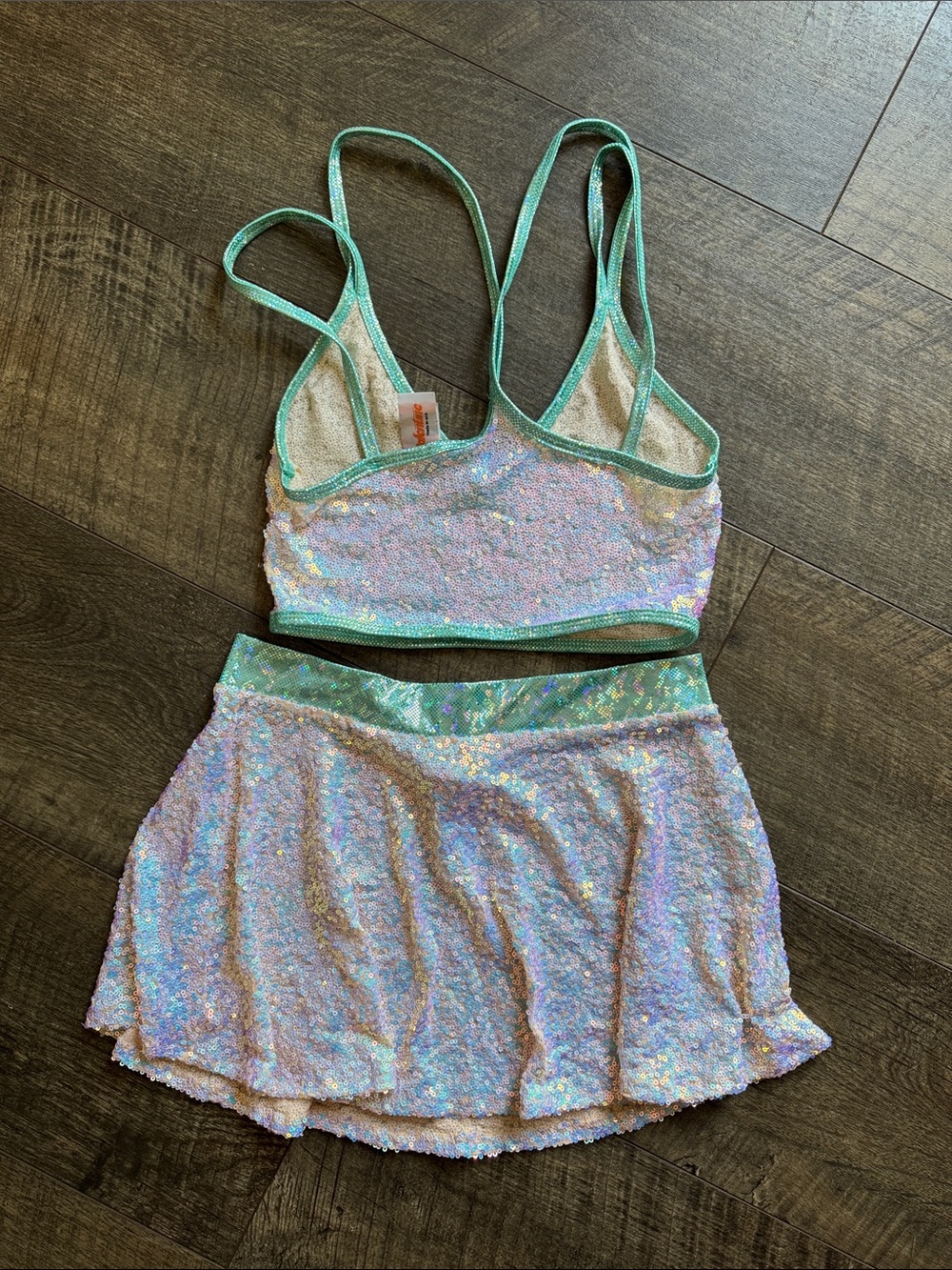 IHeartRaves Sequin Bralette and Skirt Set - Iridescent Mint - Picture 2 of 3